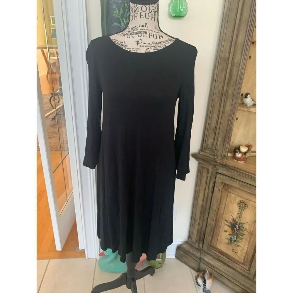 Lilly Pulitzer Black Ophelia Swing Dress 3/4 Sleeve Jersey Stretch Round Neck